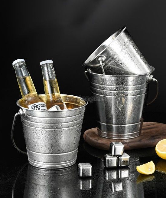 Stainless Steel Double Ring Wine Chiller Silver Champagne Wine Ice Bucket