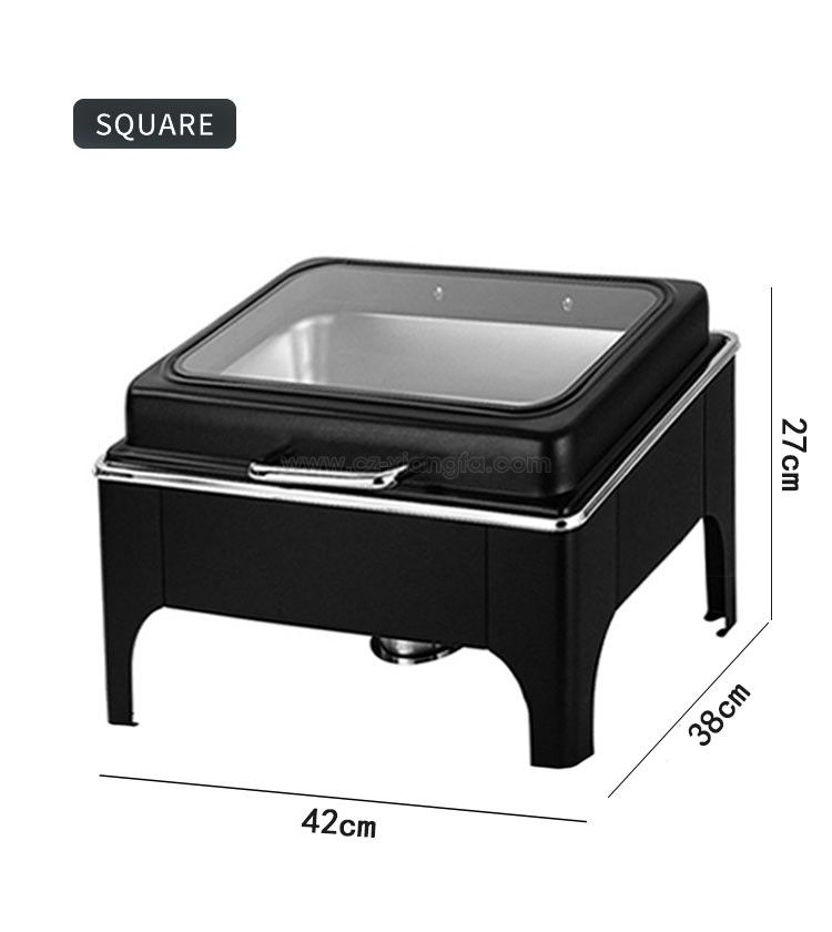 Square Visual glass cover Chafing dish Black color