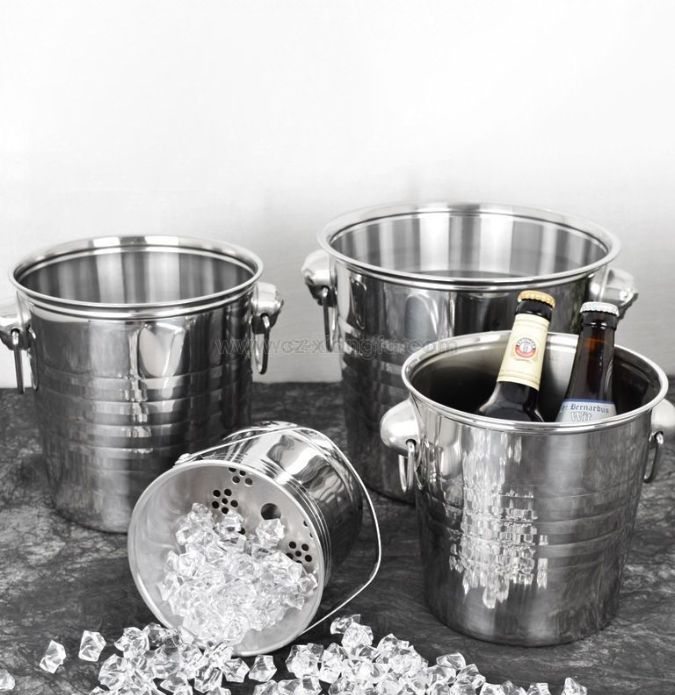Stainless Steel Double Ring Wine Chiller Silver Champagne Wine Ice Bucket