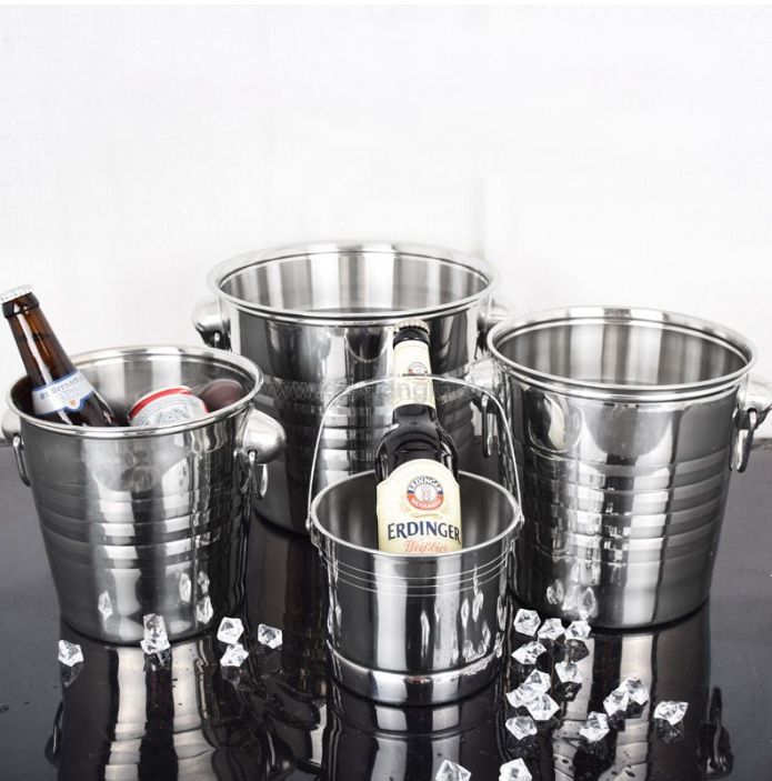 Stainless Steel Double Ring Wine Chiller Silver Champagne Wine Ice Bucket