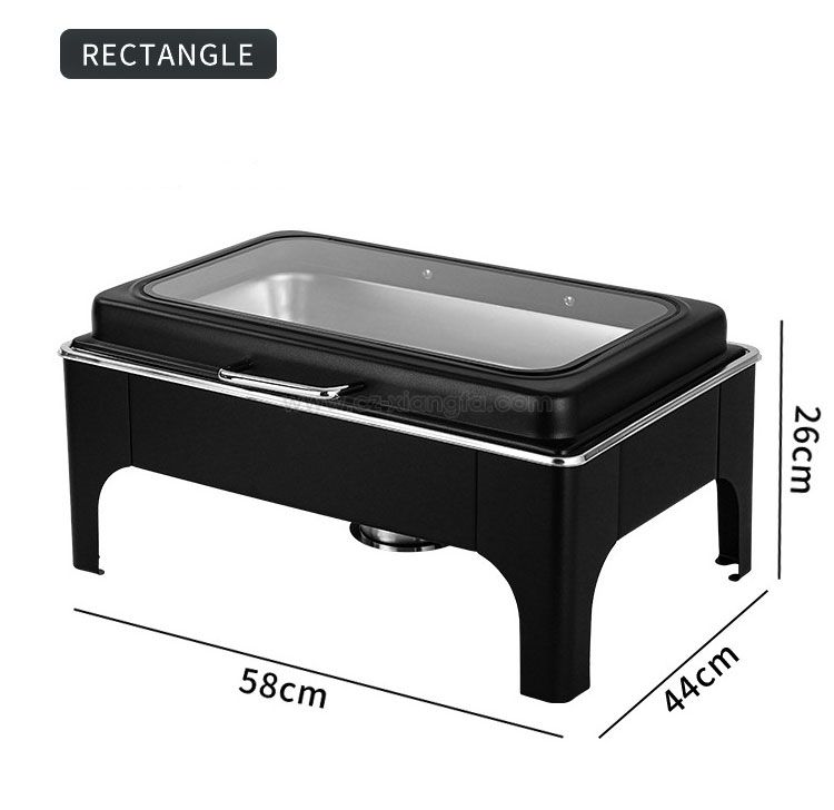 Rectangle Visual glass cover Chafing dish Black color