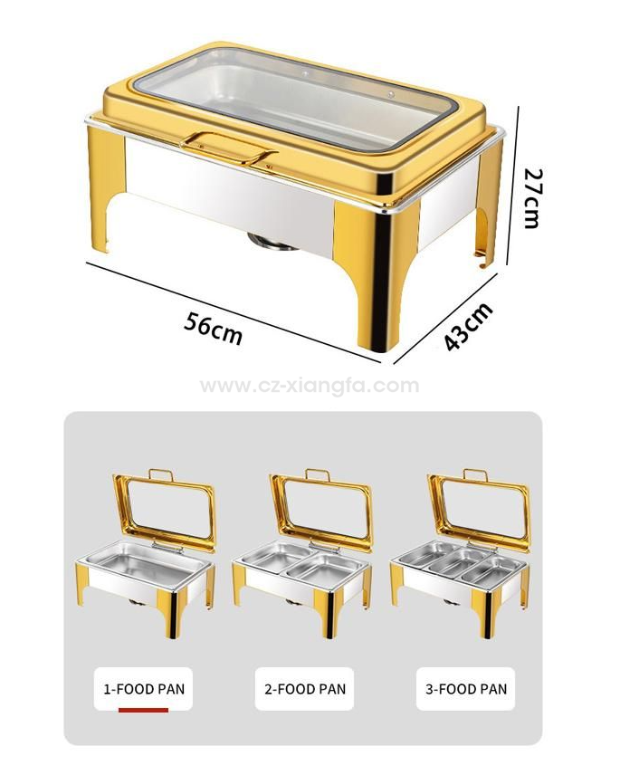 Rectangle Visual glass cover Chafing dish